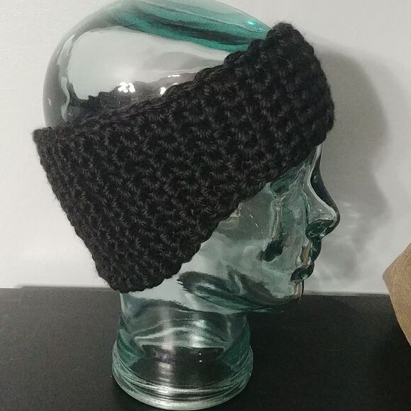 Just in! Handmade Crocheted Contoured Unisex Headband/Earwarmer Black - Picture 5 of 5